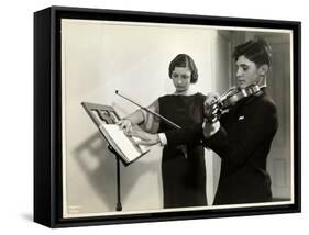 Woman Teaching a Blind Young Man to Play the Violin at the New York Associa-Byron Company-Framed Stretched Canvas