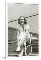 Woman Tennis Player Adjusting Stocking-null-Framed Art Print