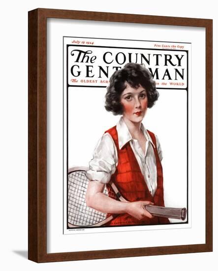 "Woman Tennis Player," Country Gentleman Cover, July 19, 1924-J. Knowles Hare-Framed Giclee Print