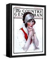 "Woman Tennis Player," Country Gentleman Cover, June 27, 1925-J. Knowles Hare-Framed Stretched Canvas