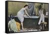 Woman Testing Water Temperature in Bathtub-null-Framed Stretched Canvas