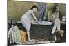 Woman Testing Water Temperature in Bathtub-null-Mounted Giclee Print