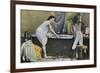 Woman Testing Water Temperature in Bathtub-null-Framed Giclee Print