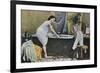 Woman Testing Water Temperature in Bathtub-null-Framed Giclee Print