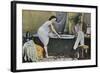 Woman Testing Water Temperature in Bathtub-null-Framed Giclee Print