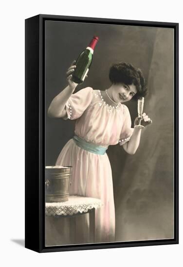 Woman Toasting with Champagne Flute-null-Framed Stretched Canvas