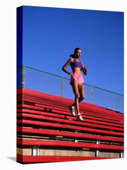 Woman Training on Stadium Stairs-null-Stretched Canvas