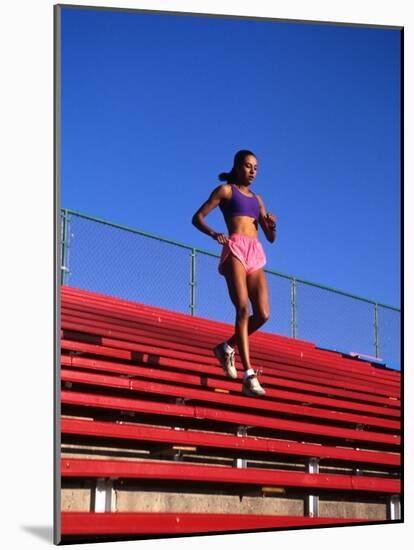 Woman Training on Stadium Stairs-null-Mounted Photographic Print