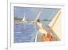 Woman Trimming the Sail-null-Framed Premium Giclee Print