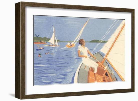 Woman Trimming the Sail-null-Framed Art Print