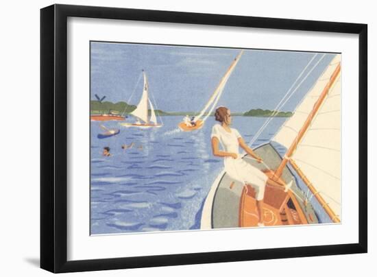 Woman Trimming the Sail-null-Framed Art Print