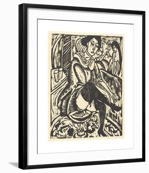 Woman Tying Her Shoe-Ernst Ludwig Kirchner-Framed Premium Giclee Print