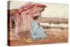 Woman under Beach Umbrella, 1895 (Oil on Panel)-Eugene Louis Boudin-Stretched Canvas