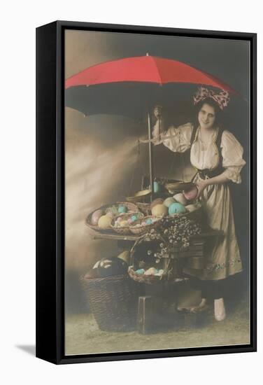 Woman under Umbrella Selling Eggs-null-Framed Stretched Canvas