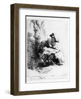 Woman Urinating under a Tree, 1631 (Etching)-Rembrandt van Rijn-Framed Giclee Print