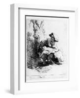 Woman Urinating under a Tree, 1631 (Etching)-Rembrandt van Rijn-Framed Giclee Print
