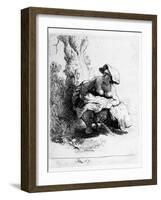 Woman Urinating under a Tree, 1631 (Etching)-Rembrandt van Rijn-Framed Giclee Print