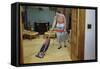 Woman Vacuuming Living Room-William P. Gottlieb-Framed Stretched Canvas