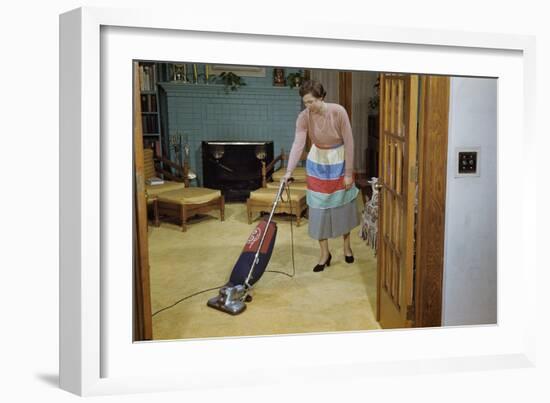 Woman Vacuuming Living Room-William P. Gottlieb-Framed Photographic Print