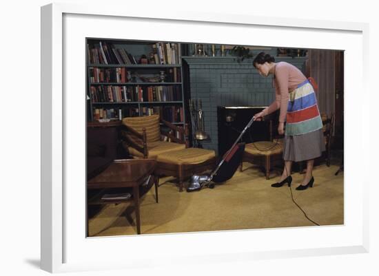 Woman Vacuuming Living Room-William P. Gottlieb-Framed Photographic Print