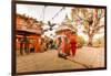 Woman walking and praying with pigeons at the hilltop temple, Bhaktapur, Kathmandu Valley, Nepal, A-Laura Grier-Framed Photographic Print