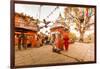 Woman walking and praying with pigeons at the hilltop temple, Bhaktapur, Kathmandu Valley, Nepal, A-Laura Grier-Framed Photographic Print