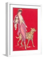 Woman Walking Dogs-null-Framed Art Print