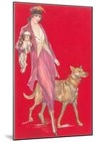 Woman Walking Dogs-null-Mounted Art Print