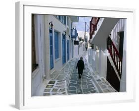 Woman Walking Down an Alley, Mykonos Town, Mykonos, Greece-Doug Pearson-Framed Photographic Print