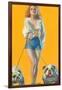 Woman Walking English Bulldogs-null-Framed Art Print