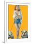 Woman Walking English Bulldogs-null-Framed Art Print