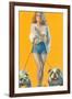 Woman Walking English Bulldogs-null-Framed Art Print