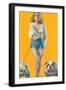 Woman Walking English Bulldogs-null-Framed Art Print