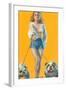 Woman Walking English Bulldogs-null-Framed Art Print