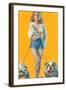 Woman Walking English Bulldogs-null-Framed Art Print