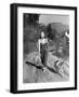 Woman Walking Her Collie on a Country Road-null-Framed Photo