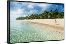 Woman Walking on a Palm Fringed White Sand Beach in Ha'Apai Islands, Tonga, South Pacific-Michael Runkel-Framed Photographic Print