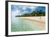 Woman Walking on a Palm Fringed White Sand Beach in Ha'Apai Islands, Tonga, South Pacific-Michael Runkel-Framed Photographic Print