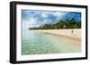 Woman Walking on a Palm Fringed White Sand Beach in Ha'Apai Islands, Tonga, South Pacific-Michael Runkel-Framed Photographic Print