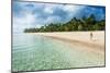 Woman Walking on a Palm Fringed White Sand Beach in Ha'Apai Islands, Tonga, South Pacific-Michael Runkel-Mounted Photographic Print