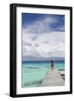 Woman Walking on Jetty, Fakarava, Tuamotu Islands, French Polynesia (Mr)-Ian Trower-Framed Photographic Print