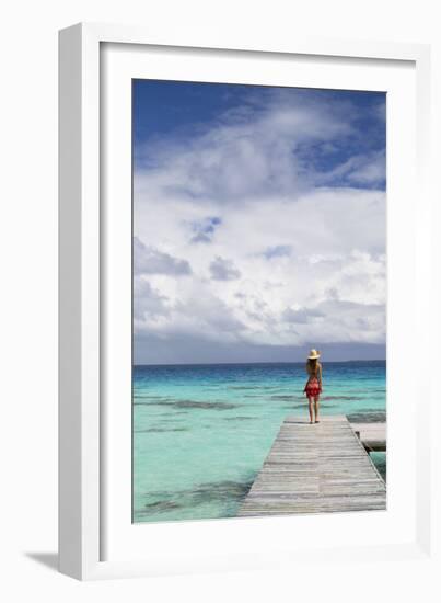 Woman Walking on Jetty, Fakarava, Tuamotu Islands, French Polynesia (Mr)-Ian Trower-Framed Photographic Print