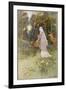 Woman Walking Through the Woods with a Timid Dun Deer-Warwick Goble-Framed Art Print