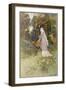 Woman Walking Through the Woods with a Timid Dun Deer-Warwick Goble-Framed Art Print