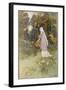 Woman Walking Through the Woods with a Timid Dun Deer-Warwick Goble-Framed Art Print