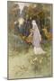 Woman Walking Through the Woods with a Timid Dun Deer-Warwick Goble-Mounted Art Print