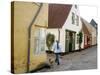 Woman Walking with a Dog in Ribe Historic Center, Ribe, Jutland, Denmark, Scandinavia, Europe-Yadid Levy-Stretched Canvas