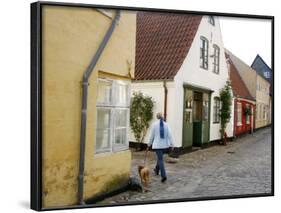 Woman Walking with a Dog in Ribe Historic Center, Ribe, Jutland, Denmark, Scandinavia, Europe-Yadid Levy-Framed Photographic Print