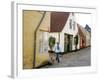 Woman Walking with a Dog in Ribe Historic Center, Ribe, Jutland, Denmark, Scandinavia, Europe-Yadid Levy-Framed Photographic Print