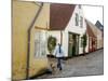 Woman Walking with a Dog in Ribe Historic Center, Ribe, Jutland, Denmark, Scandinavia, Europe-Yadid Levy-Mounted Photographic Print